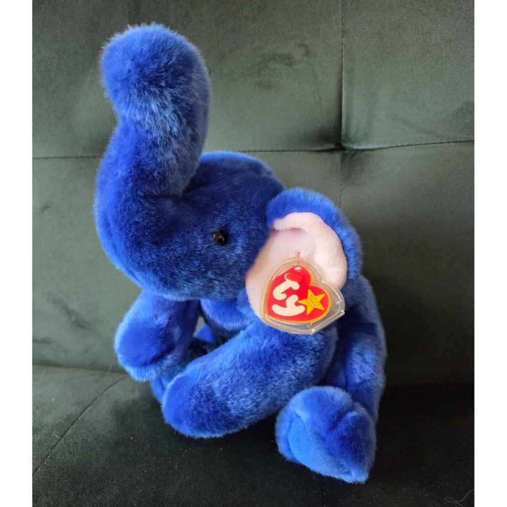 NWT Ty Beanie Buddy Blue Peanut Elephant Bean Bag Plush Large 16'' Vintage 1998